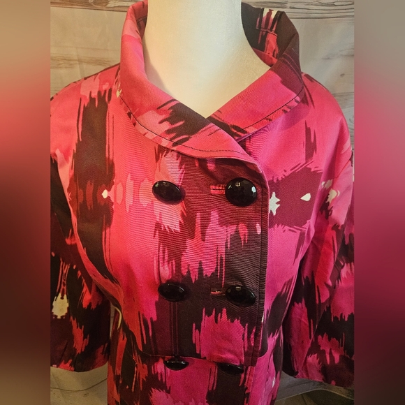 Appraisal Pink Ikat Print Double-Breasted Trench Coat – Size Approx. M - Picture 3 of 14